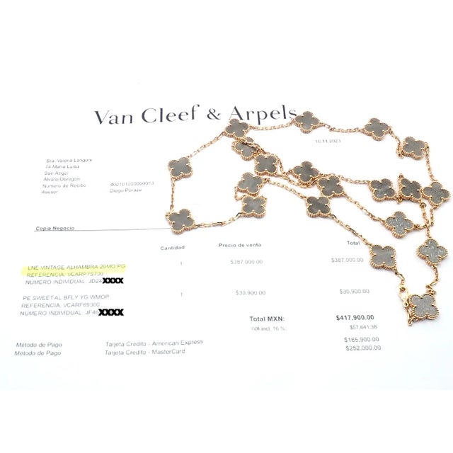 Stone Gray Van Cleef & Arpels Rose Gold 20 Motif Alhambra Obsidian Necklace For Sale - Image 8 of 9