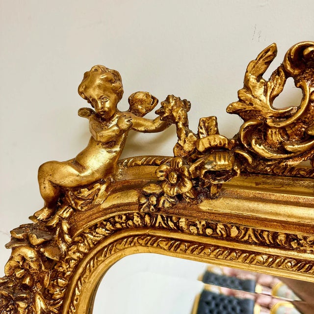 Glass French Style Gold Floor Mirror Gold Leaf Details For Sale - Image 7 of 9