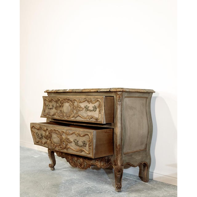 19th Century French Marble Carved Demilune Bombe Bowed Green Chest For Sale - Image 9 of 10