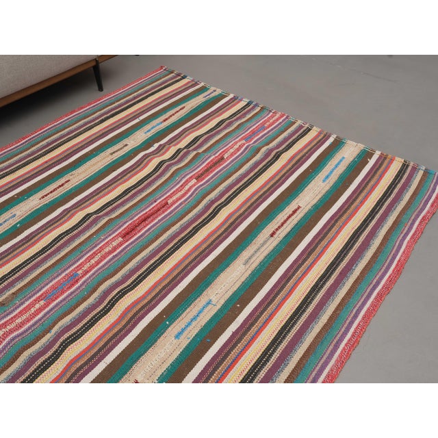 1970s Vintage Handmade Wool Cotton Multicolor Kilim Rug For Sale - Image 4 of 11