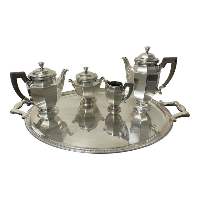 1940s Christofle Gallia France "Colbert" Silverplate Coffee & Tea Service- 5 Pieces For Sale