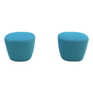 Organic Modern Andreu World Beat Ottoman in Blue Teal Fabric - A Pair For Sale