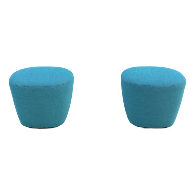 Organic Modern Andreu World Beat Ottoman in Blue Teal Fabric - A Pair For Sale