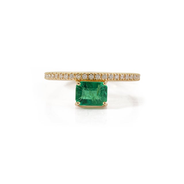 VR Jewels 14k Yellow Gold Octagon Cut Floating 1 Carat Emerald Diamond Ring Size 6.5 For Sale - Image 4 of 18