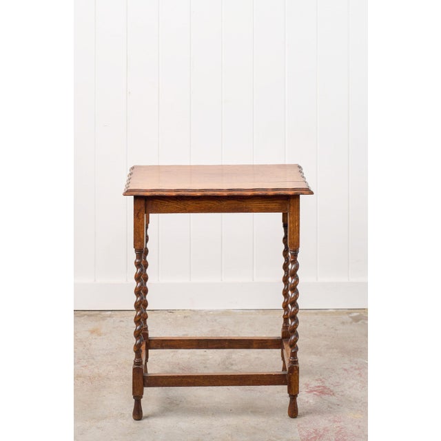 English 1910s Honey Oak Tiger Barley Twist Table W/ Scallop Edge For Sale - Image 3 of 8