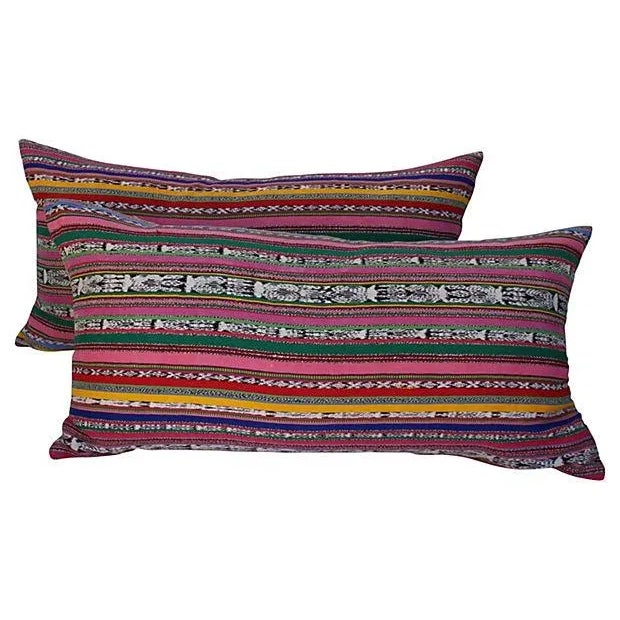Colorful Striped Ikat Pillows - A Pair For Sale