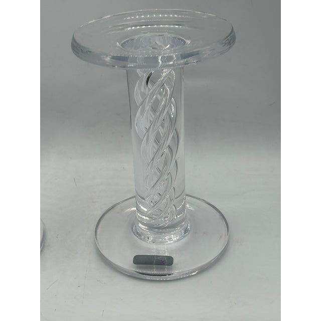 Simon Pearce Pair of Simon Pearce Stratton Hand-Blown Air Twist Crystal Pillar Candlesticks, 7" For Sale - Image 4 of 10