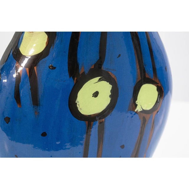 Kathryn Youngs Flat Pitcher Ceramic Vase 1990 Signed Hand Painted Art Pottery For Sale - Image 9 of 9