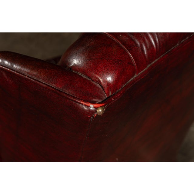Vintage Tufted Leather Wingback Chesterfield Armchair in Oxblood For Sale - Image 12 of 14