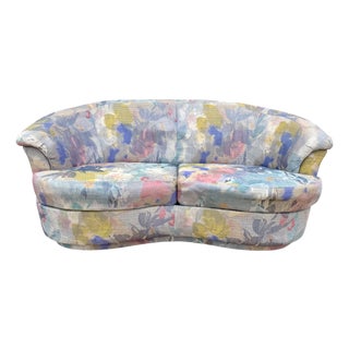 1990 Postmodern Kagan Style Biomorphic Kidney Bean Shaped Curved Platform Carson’s Loveseat Sofa For Sale