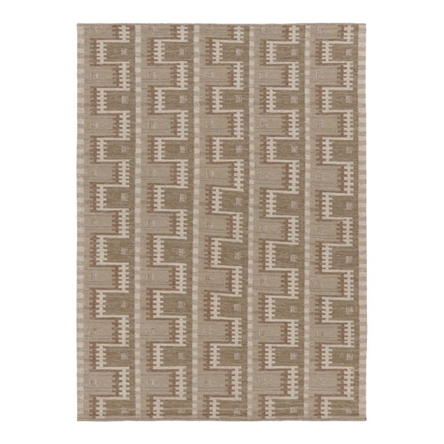 Rug & Kilim's Scandinavian Style Custom Flatweave Rug With Beige Geometry For Sale