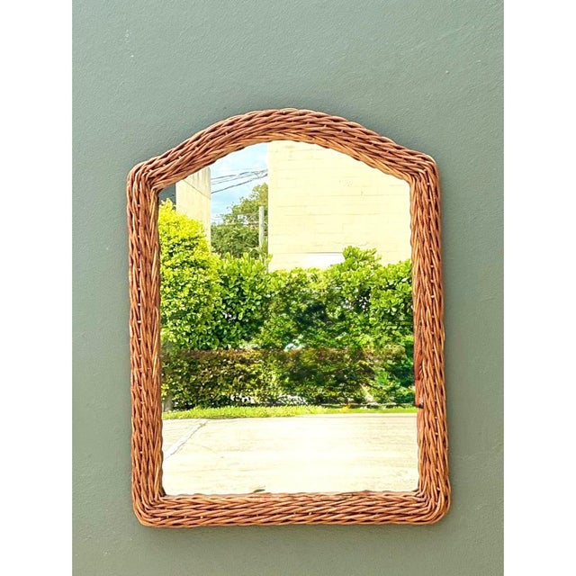 Vintage Arched Rattan Wall Mirror For Sale - Image 4 of 15