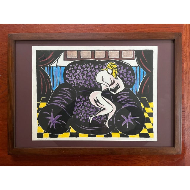 Vintage Woodblock Print "Love Seat" Artist Proof For Sale - Image 9 of 9
