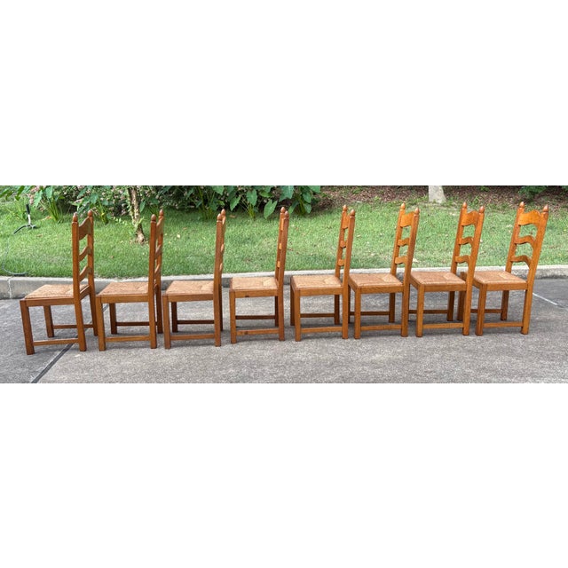 Mid 20th Century Vintage French Country Ladder Back Dining Chairs With Rush Seats - Set of 8 For Sale - Image 5 of 9