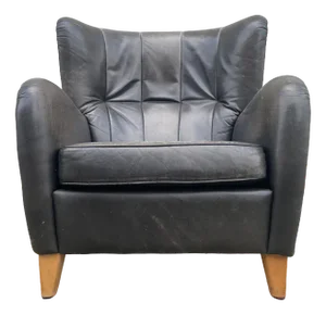 Danish Wingback Armchair in Black Leather in the style of Mogens Lassen
