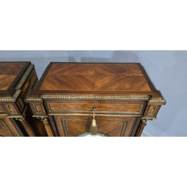 Tall French Louis XVI Porcelain Mounted Cabinets, 1880, Set of 2 For Sale - Image 13 of 18