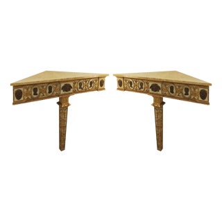 Neoclassical Louis XVI Marble and Wood Consoles, Italy, 18th Century, Set of 2 For Sale