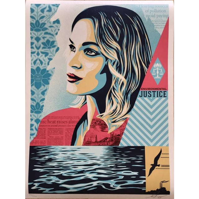 Shepard Fairey (Obey) Environmental Justice Screenprint on cream Speckletone paper. Signed by Shepard Fairey. Numbered and...