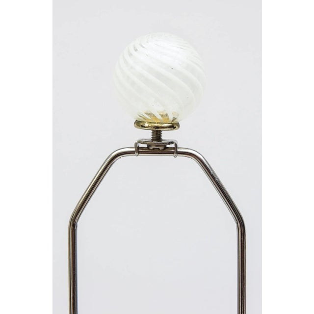 White Vintage 60's Murano Aureliano Toso White Swirl and Chrome Glass Lamps With Original Glass Finials Pair Of For Sale - Image 8 of 9