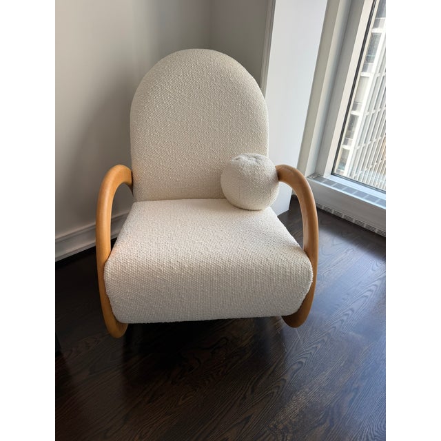 Contemporary Crate & Barrel Modern Rocker — Sculptural Wood Frame, Textured Upholstery, Contemporary Comfort For Sale - Image 3 of 9
