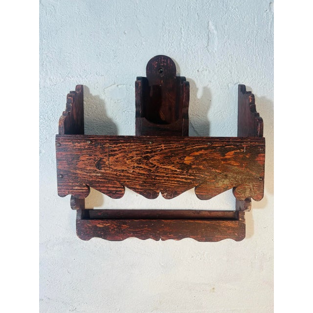 Folk Art Handmade Wooden Wall Rack For Sale - Image 3 of 9