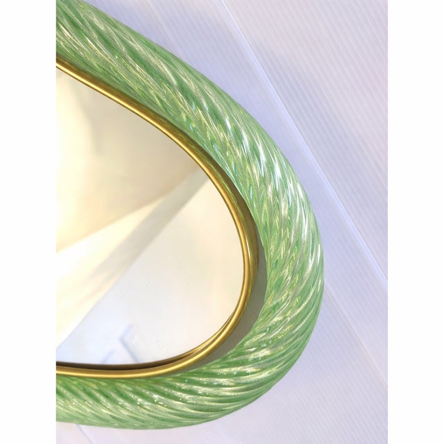 Murano Luxury Italian Green-Wather and Gold-Leaf “Torchon” Mirror Murano Glass by Simoeng For Sale - Image 4 of 7