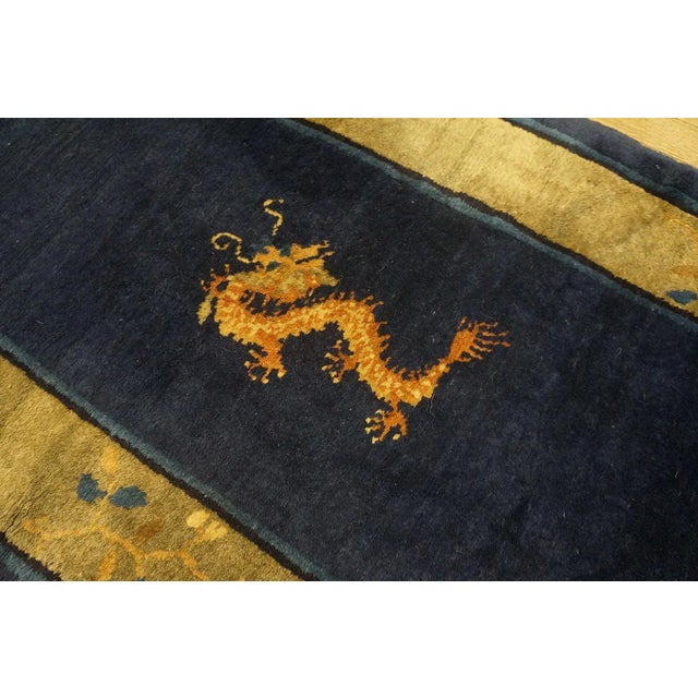 Navy Blue 1920s Navy Dragon Floral Antique Chinese Peking Rug 2' 4'' X 14' 4'' Wool Knotted Carpet For Sale - Image 8 of 9
