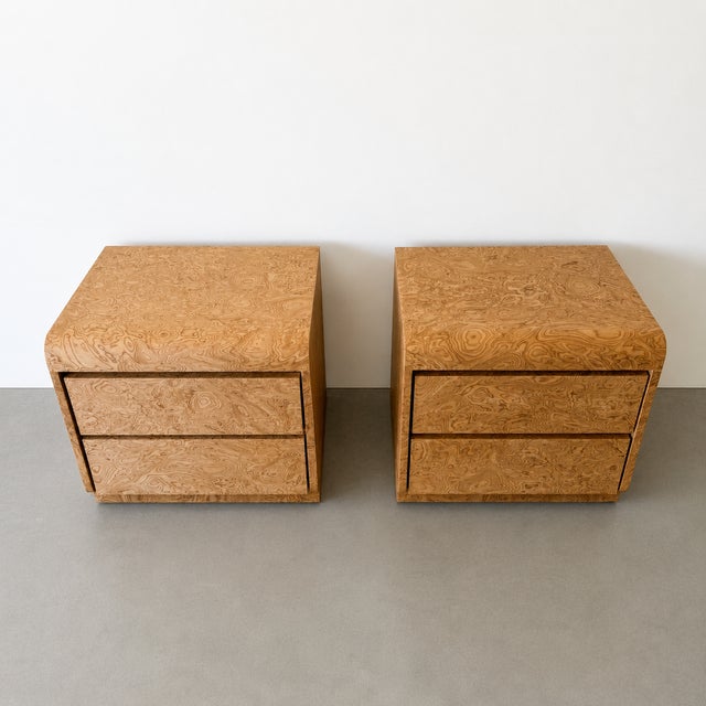 1970s 1970s Mid-Century Modern Walnut Burl Two-Drawer Nightstands, Pair For Sale - Image 5 of 10