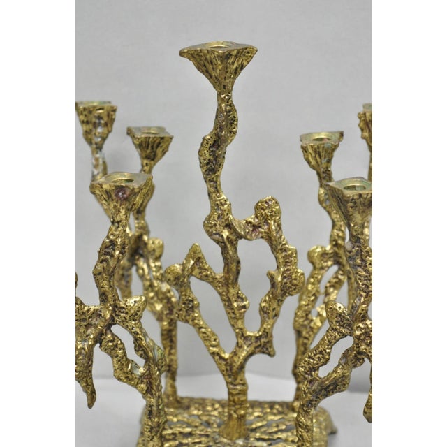 Gold Vintage Mid Century Modern Brutalist Brass Judaica Candelabra by Wainberg For Sale - Image 8 of 11