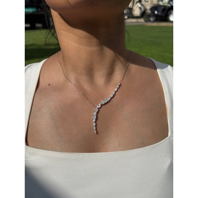 Hollywood Regency Luxurious 5.54 Carat Diamond Y-Drop Necklace in 14k White Gold 17 Inches For Sale - Image 3 of 14