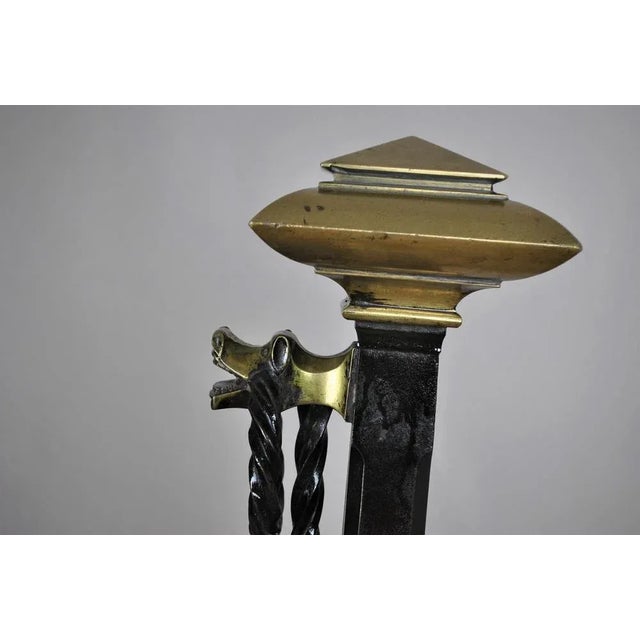 Gothic Style Bronze and Iron Andirons, 19th Century, Set of 2 For Sale - Image 9 of 16