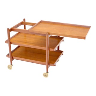 Danish Mid-Century Modern Three Tiered Rolling Serving Cart For Sale