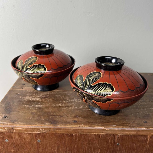 Mid-Century Modern Shōwa Period Wajima-Nuri Owan Serving Bowls, Japan, 1970s, Set of 10 For Sale - Image 3 of 18
