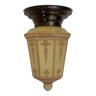 8 Panel Cast Custard Glass Flushmount Fixture, Circa 1910 For Sale