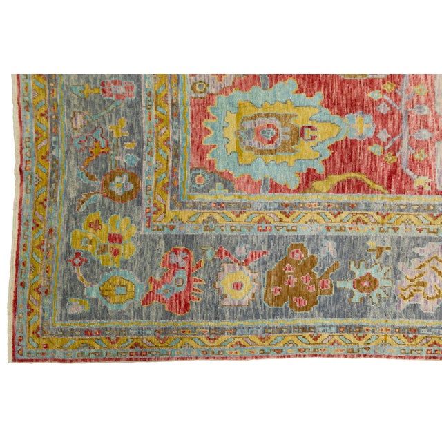 Oversized 12x25 Modern Turkish Oushak Rug in Red Hand-Knotted Wool For Sale - Image 9 of 13