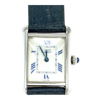 Cartier Tank Must Silver Quartz Watch Green Strap For Sale