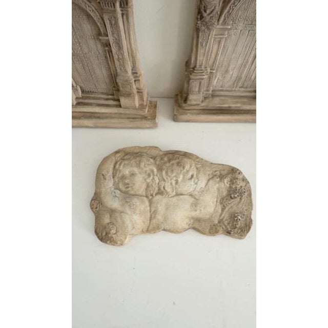 Renaissance Set of 3 Vintage Plaster Architectural Wall Plaques With Renaissance Doorway Reliefs & Cherub Fragment For Sale - Image 3 of 14