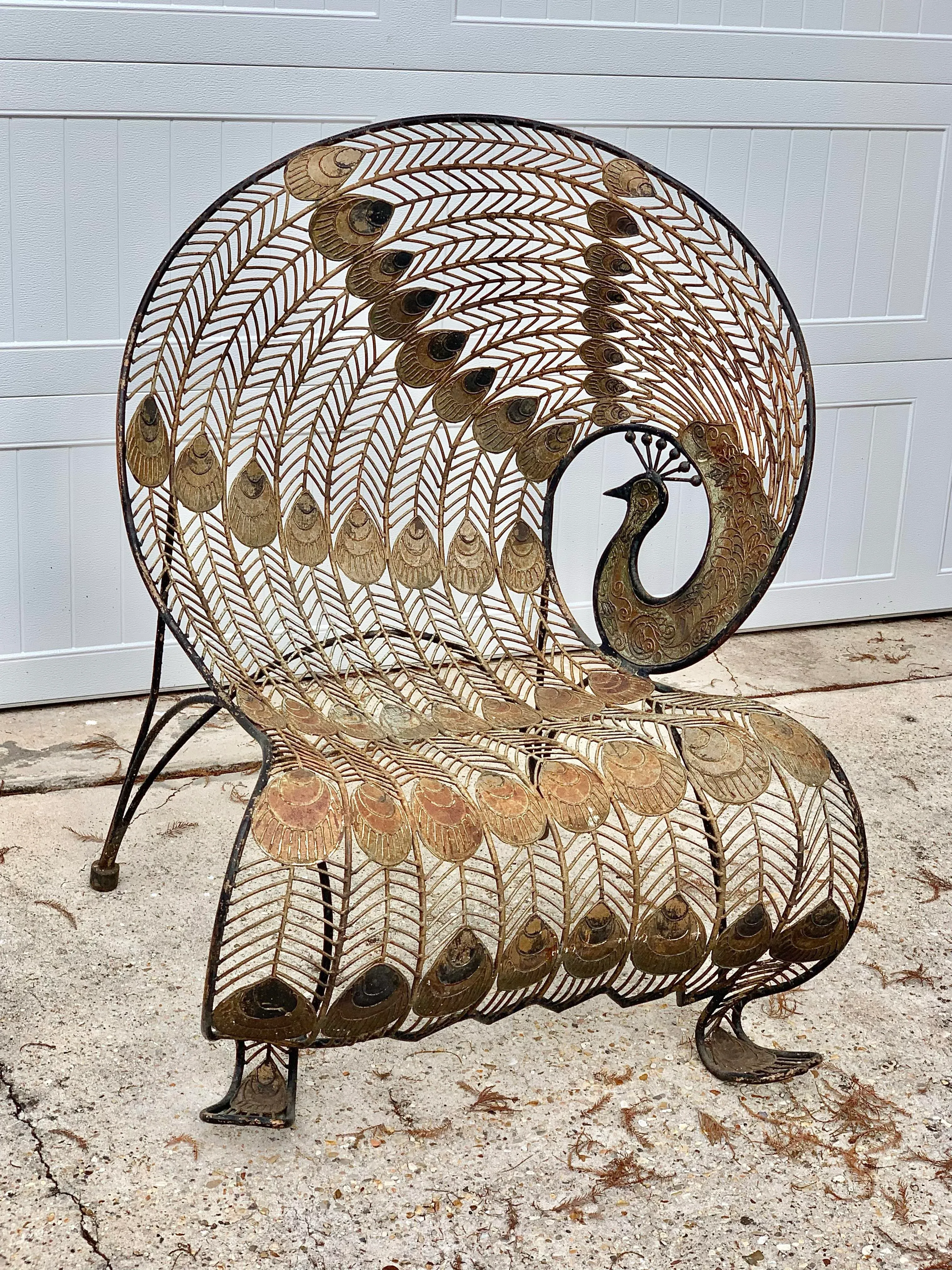 Vintage Wrought Iron Peacock Chair | Chairish