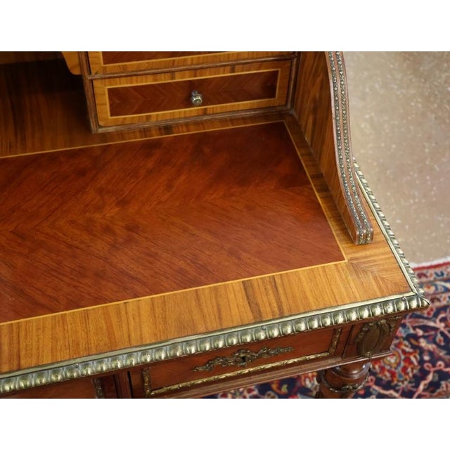 Brown 1950s French Louis XVI Inlaid Ormolu Mounted Ladies Writing Desk For Sale - Image 8 of 13