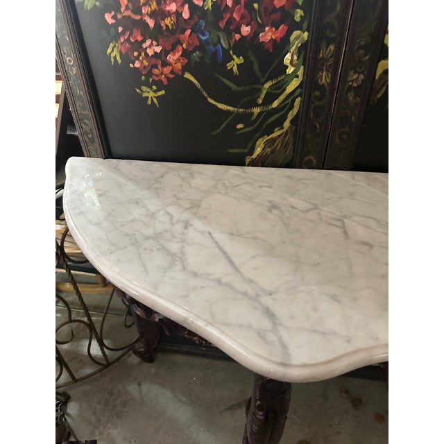 1970s Dark Wooden Oval Mirror and Console Table With Marble Top Pair For Sale - Image 11 of 11