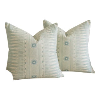 Lee Jofa Indian Zag in Aqua- A 22 Pair of Pillows For Sale