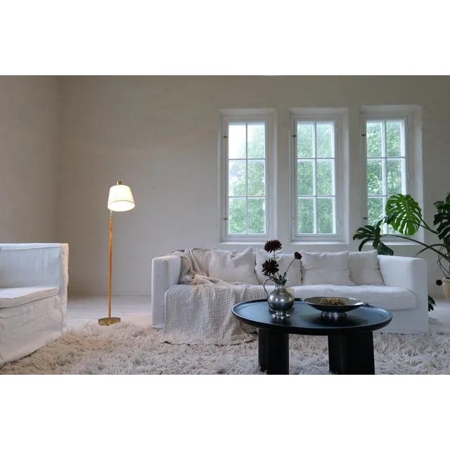 Mid-Century Modern Brass and Brown Leather Floor Lamp from Falkenbergs Belysning, Sweden, 1960s For Sale - Image 4 of 18