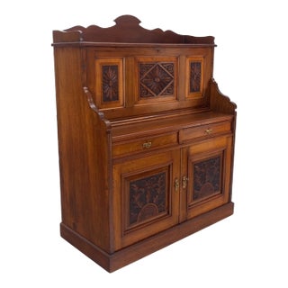 Large Walnut Victorian Secretary Bureau Cabinet Letter Shelves Bottom Storage For Sale