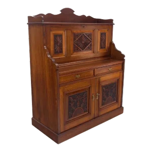 Large Walnut Victorian Secretary Bureau Cabinet Letter Shelves Bottom Storage