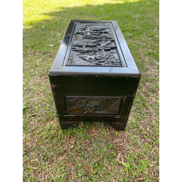 1980s Vintage Majestic Co. Carved Wooden Chinoiserie Trunk/Chest For Sale In Charlotte - Image 6 of 15