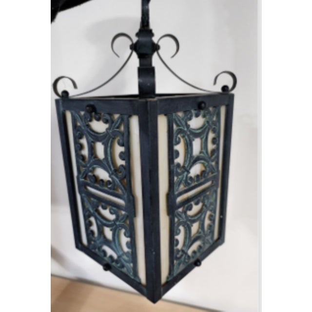 Spanish Revival Antique, Caramel Slag Glass Pendant Light For Sale - Image 3 of 15