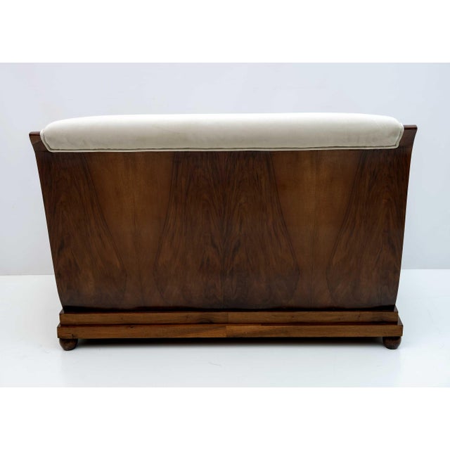 Wood Art Deco Italian Walnut and Velvet Sofa, Armchair, and Ottoman, 1920s, Set of 3 For Sale - Image 7 of 13