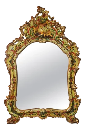 Mid-18th Century Light Green Baroque Lacquered Mercury Glass Mirror, Italy