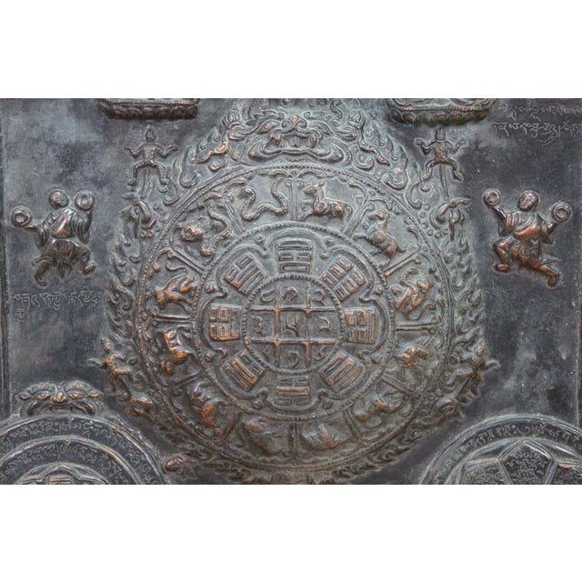 Rare Antique Tibetan Copper Repousse Astrological Calendar Mandala Buddha Spirit For Sale - Image 6 of 13