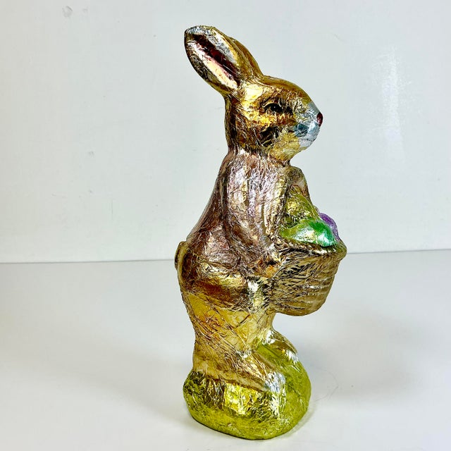 1990s Vintage Shabby Chic Foil Covered Plaster Faux Chocolate Bunny Figurine For Sale - Image 14 of 15